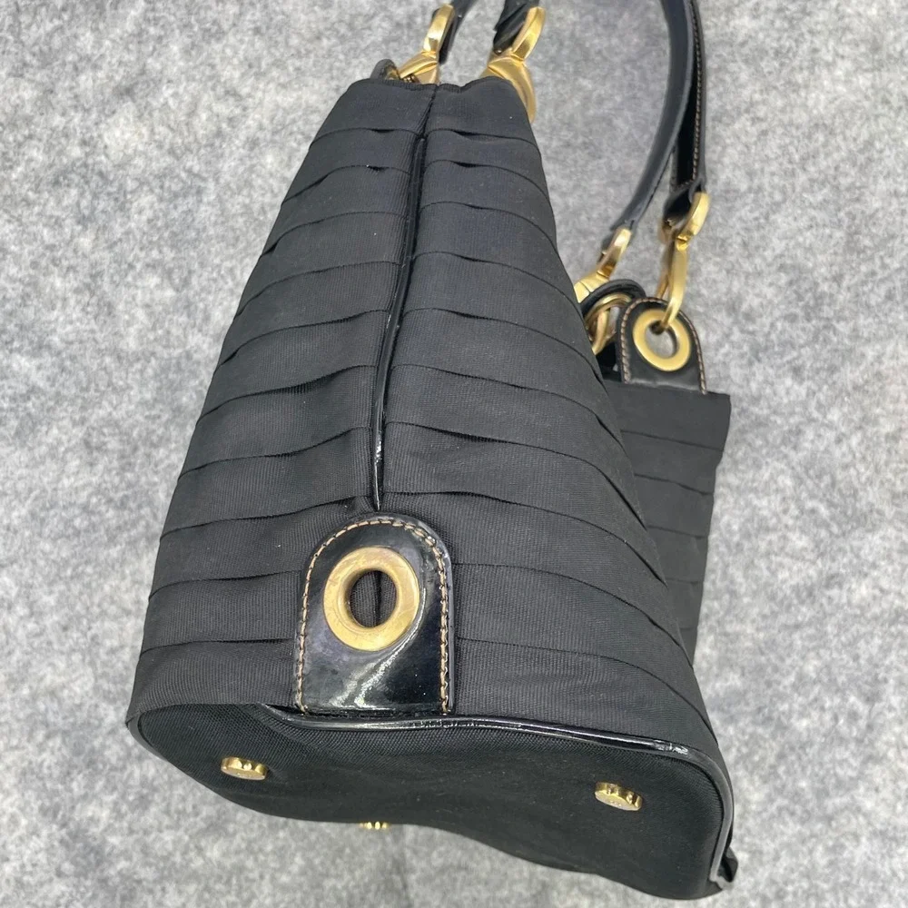Eric‎ Javits Shoulder Bag Womens Medium Black Ribbon Tiered Gold Hardware Purse